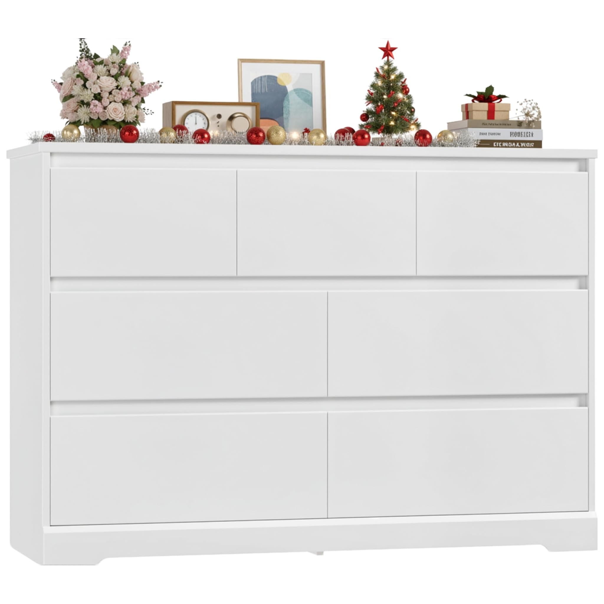 FACBOTALL Dresser for Bedroom, Modern White Dresser, Wood Chest of Drawers Nursery Dressers, with Storage, 7 Drawer Double with Handle Free, Large Storage Organizer for Living Room,White