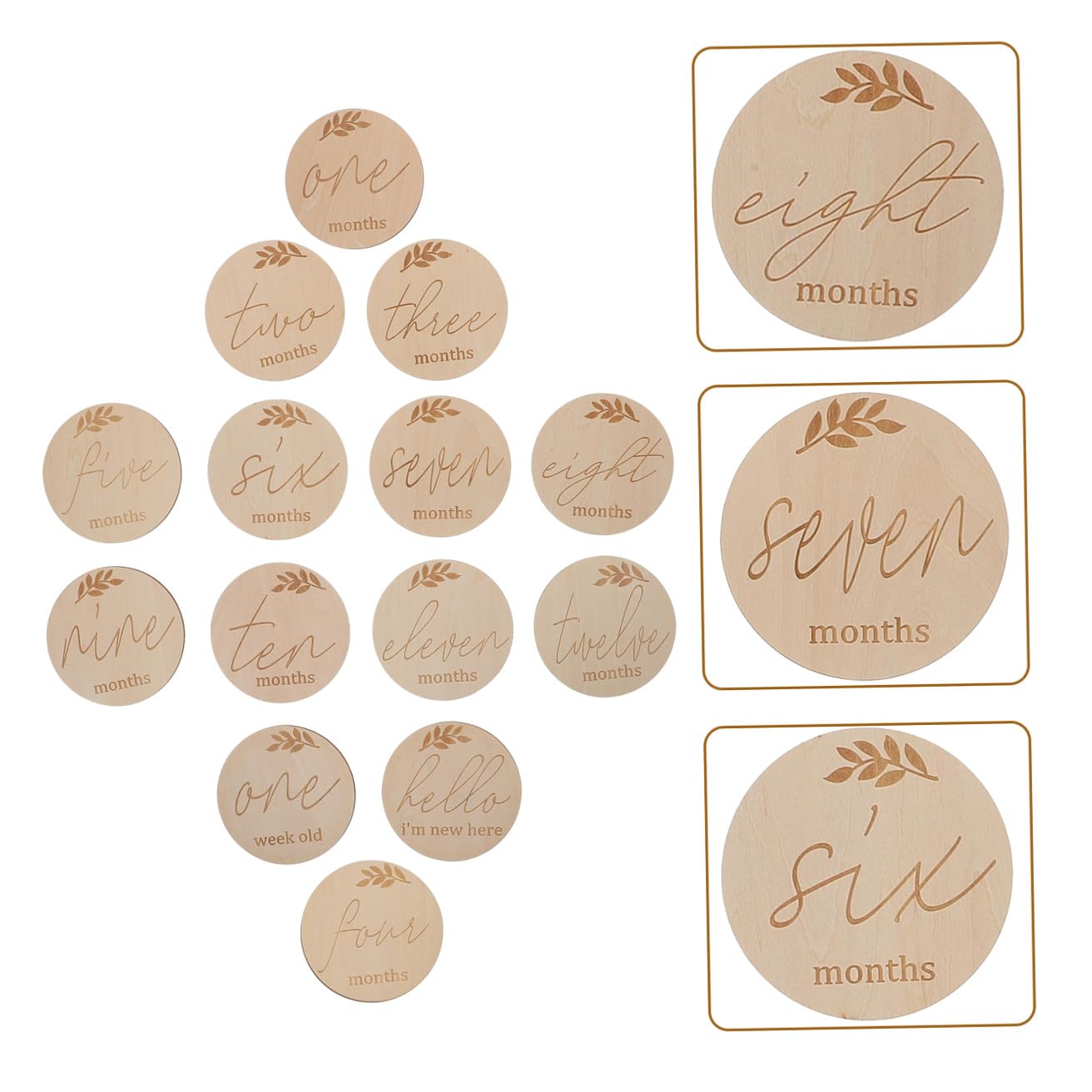 DOITOOL 28piezas Tarjetas De Madera para Bebés De Tarjetas Mensuales De Decoración De Crecimiento Infantil Ornaments De Madera para Fotografía Familiar Diámetro