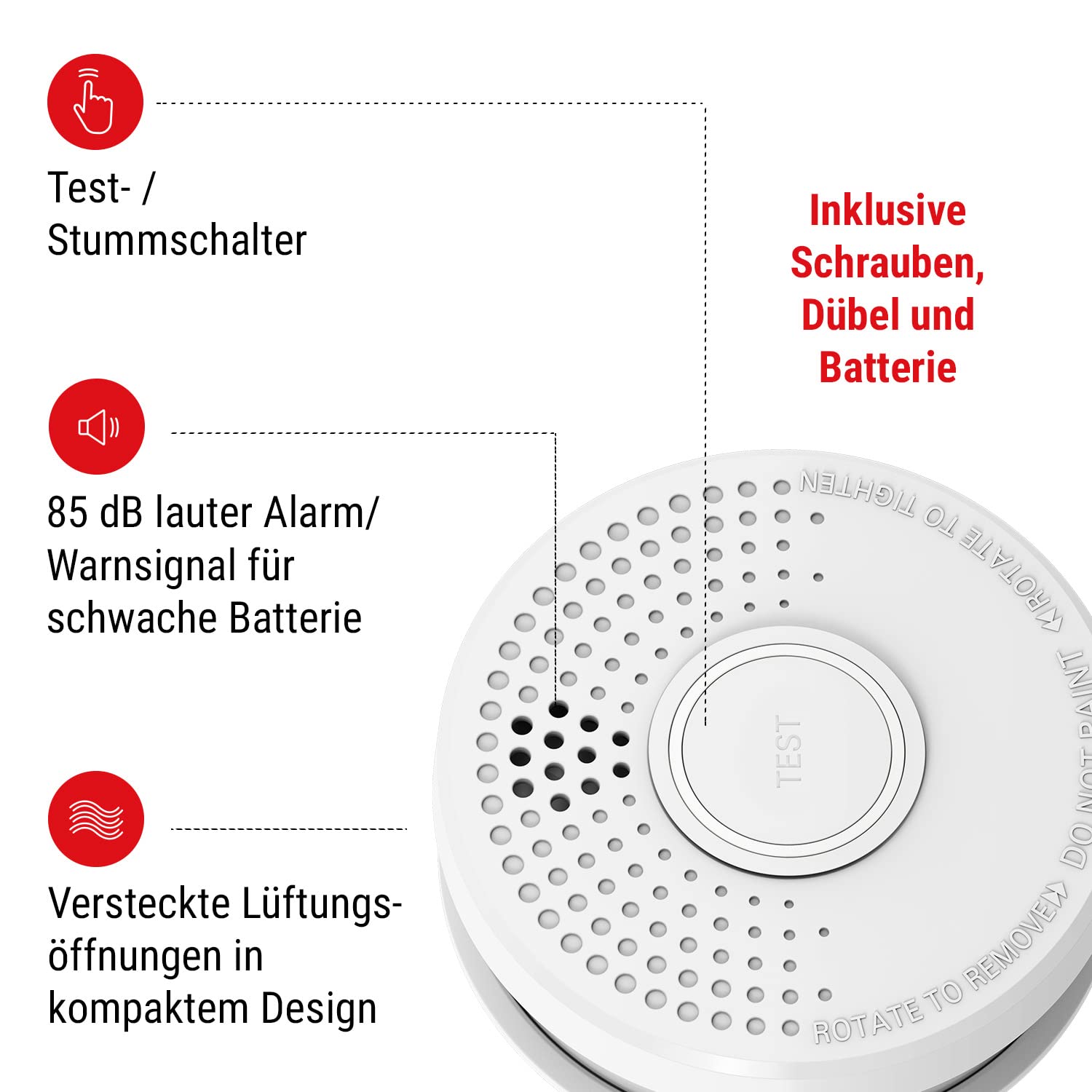SHD by OneConcept Detecteur de Fumée, 10x Alarme Incendie Détecteur Fumée pour la Maison, Bureaux, Detecteur de Fumee de Cuisine à Capteur Optique avec Fonction Test et Silencieux, Détecteurs de