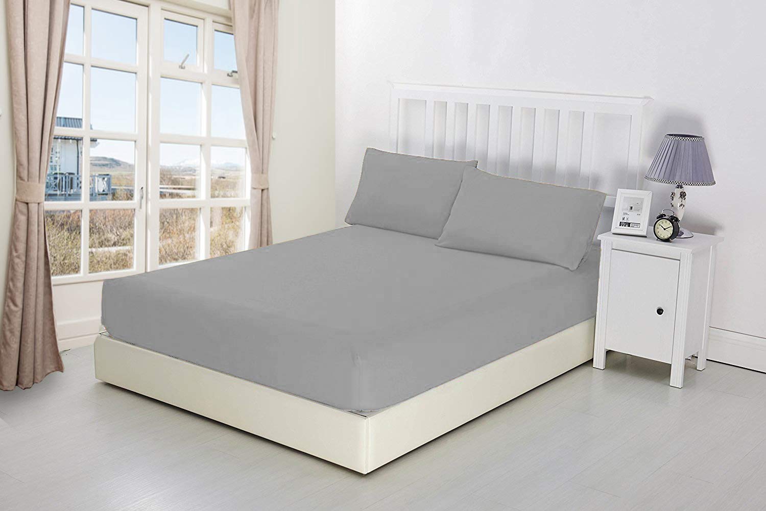 mFabrics Poly-Cotton Extra Deep Fitted Sheet 40cm / 16” Deep - Easy Care, Machine Washable - Single Double 4ft King Super King Pillowcase Pair (Grey, Double)