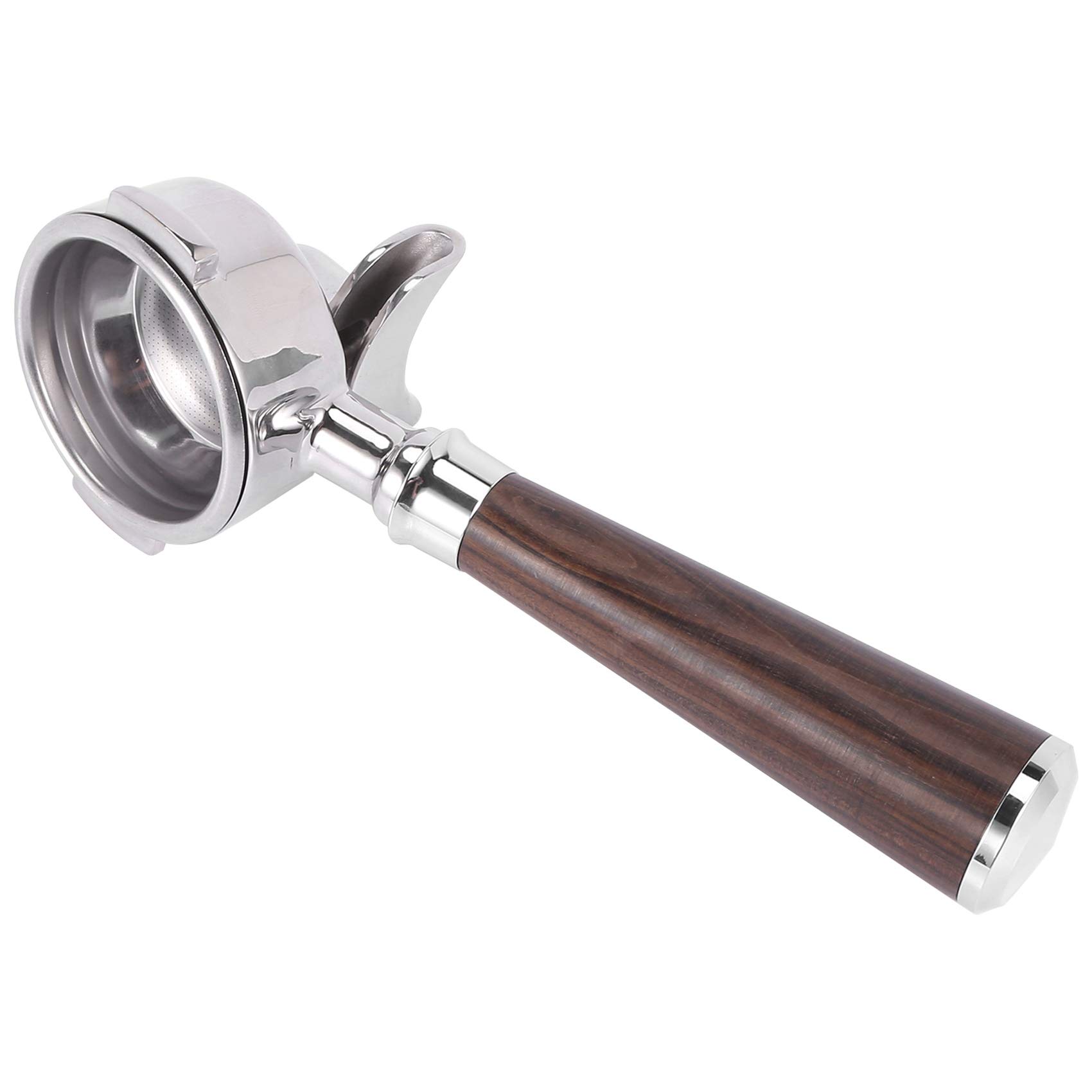 Porte-Filtre sans Fond 58Mm Deux Bouches 304 en Acier Inoxydable PoignéE en Bois Accessoire de Machine à