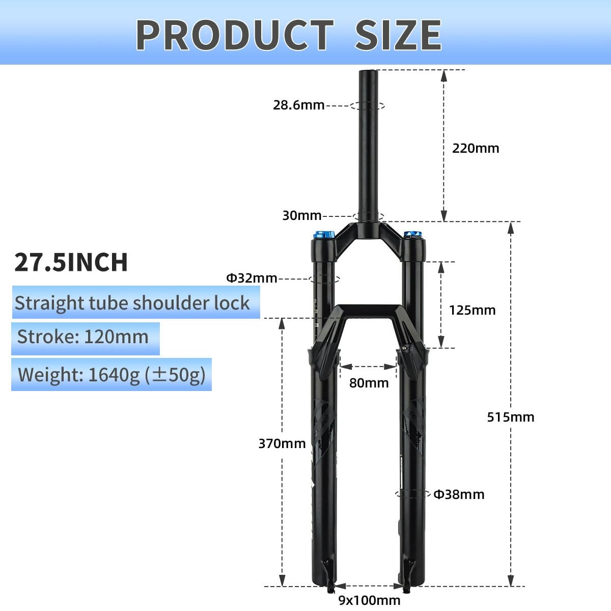 Horquilla de Bicicleta de montaña Air 26 Pulgadas 27.5 29 1-1/8" de Recorrido 100 mm Control de Hombro - Naranja (27.5 Pulgadas)