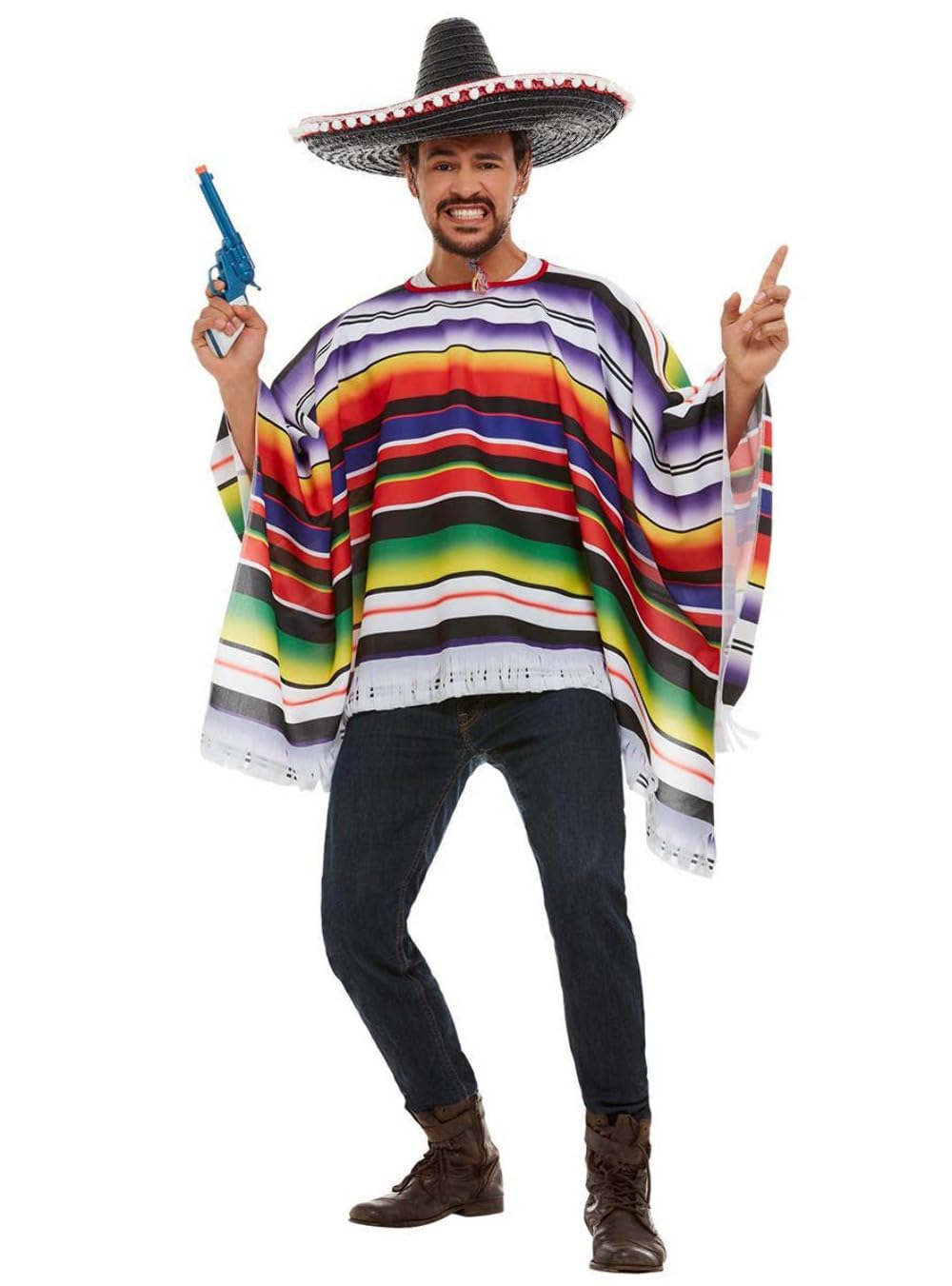 Smiffys Poncho, Multi-Coloured , Cowboys and Indians Fancy Dress, Mexican Dress Up Costumes Halloween
