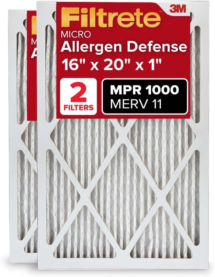 Filtrete 16x20x1 Air Filter, MERV 11, MPR 1000, Allergens & Pet Dander, 3-Month AC and Furnace Filters, Cleaner Air, Reliable Airflow, 2 HVAC Filters (Actual Size 15.68 x 19.68 x 0.81 in)