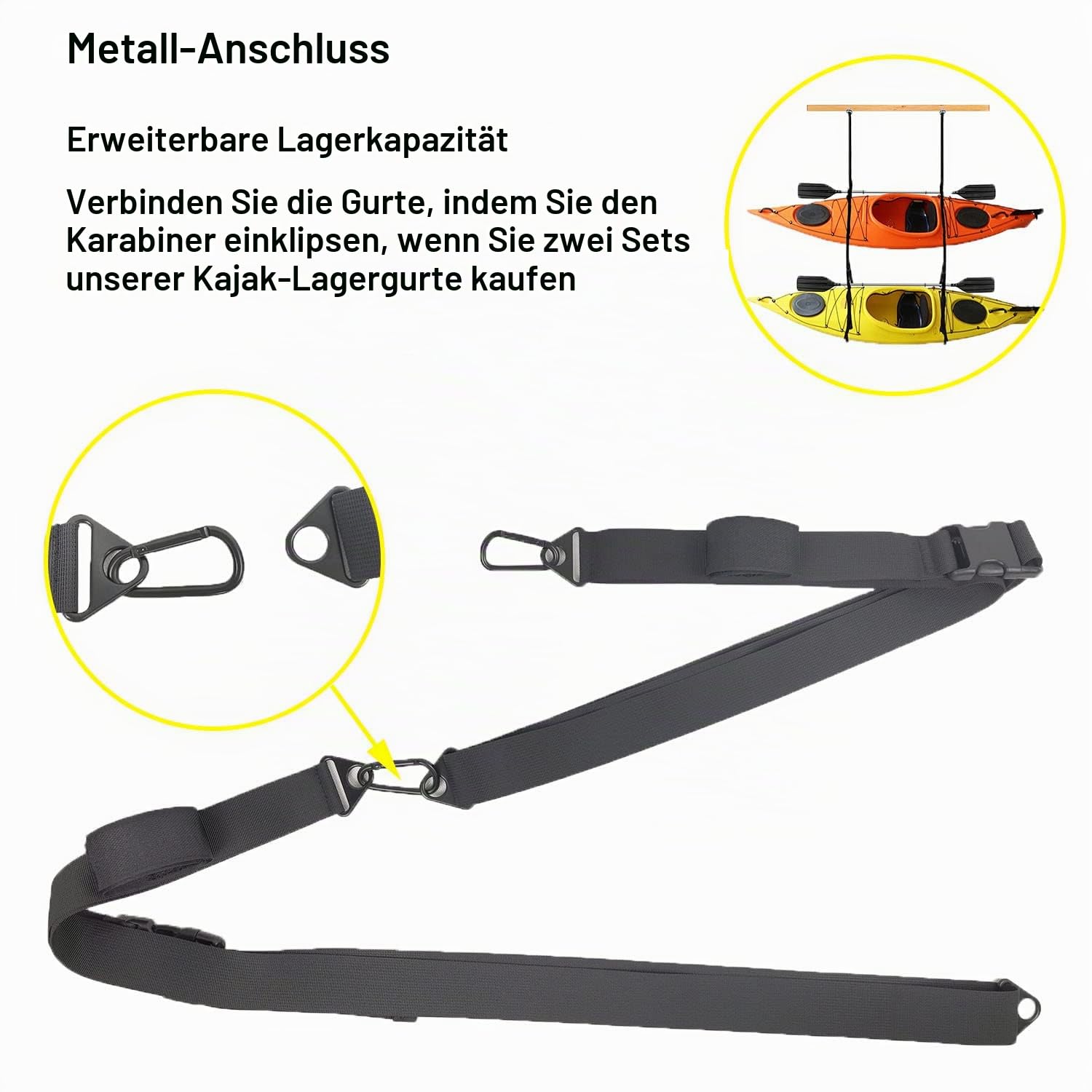 YONGZHAO Kajak-Wandhalterung, SUP-Aufbewahrungsgurt, Surfbrett-Wandhalterung, Paddelbrett-Aufhänger Halterung mit Paddel-Clips für Garagen im Innen- und Außenbereich