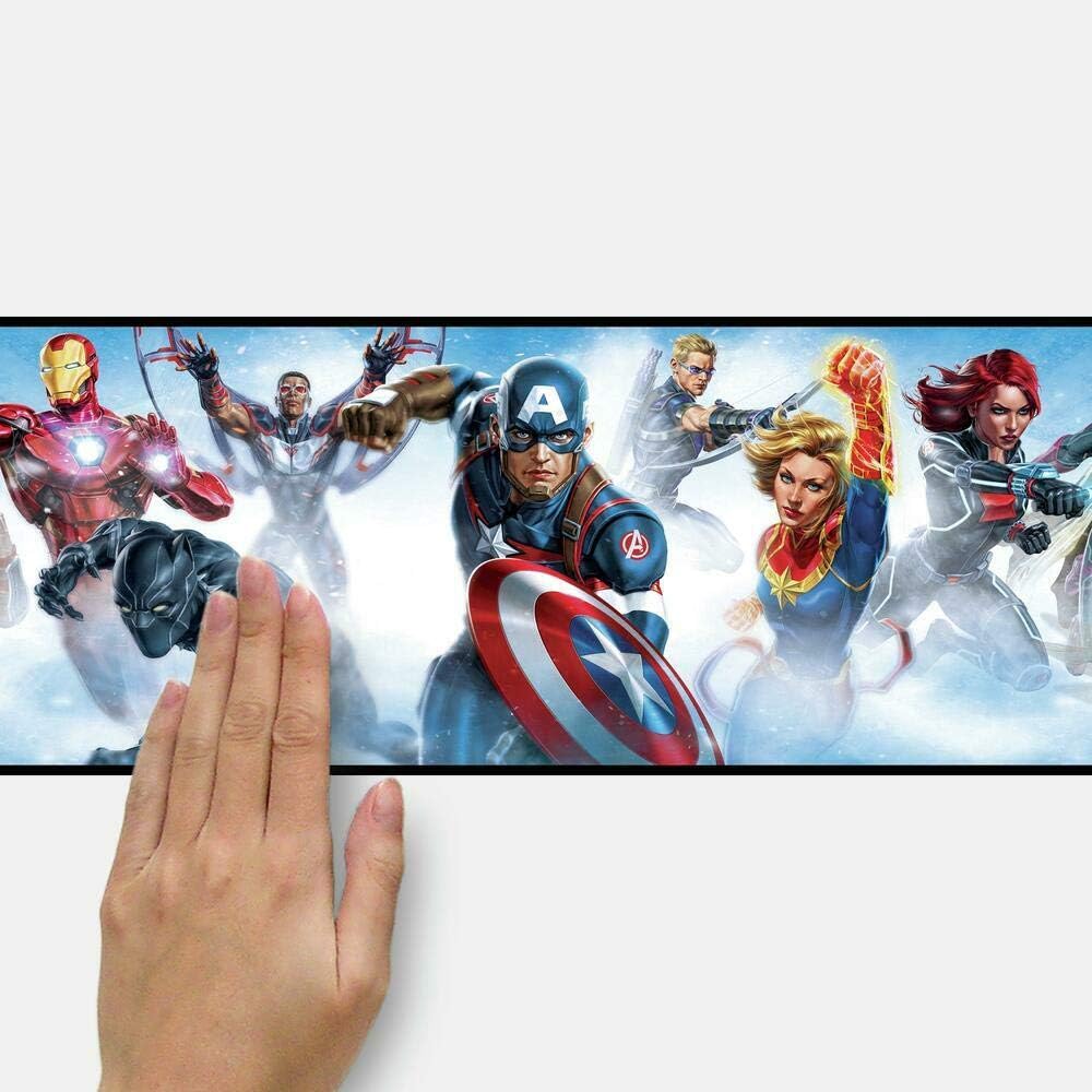 RoomMates RMK11501BD Avengers Peel and Stick Wallpaper Border, Blue, Red