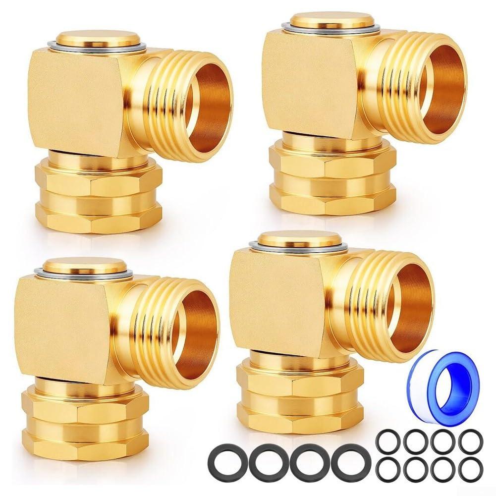 Adaptador de ángulo para manguera de jardín, giratorio 90°, de latón macizo, 3/4 pulgadas para conector giratorio de alta velocidad, evita dobleces para riego y lavado de coches (4 unidades)