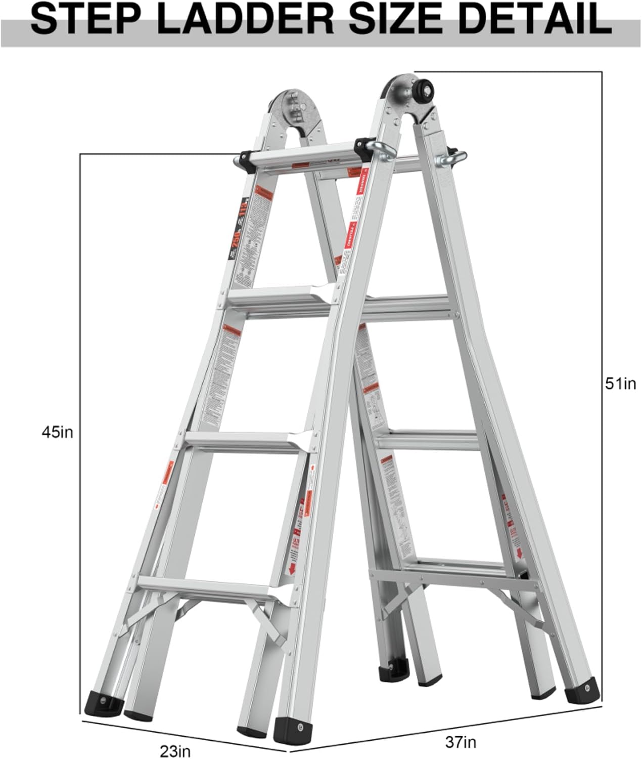 17ft Multi-Position Foldable Aluminum Ladder - Versatile A-Frame, Straight, Trestle, Staircase & 90-Degree Configurations - 250lbs Capacity - Non-Slip Feet - Push-Button Locking Hinges