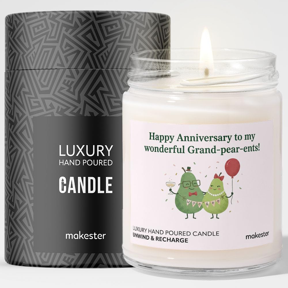Anniversary Candle Gift for Grandparents - Luxury Soy Wax Candle - Vanilla, Jasmine, Sugared Almond - Makester — image 1