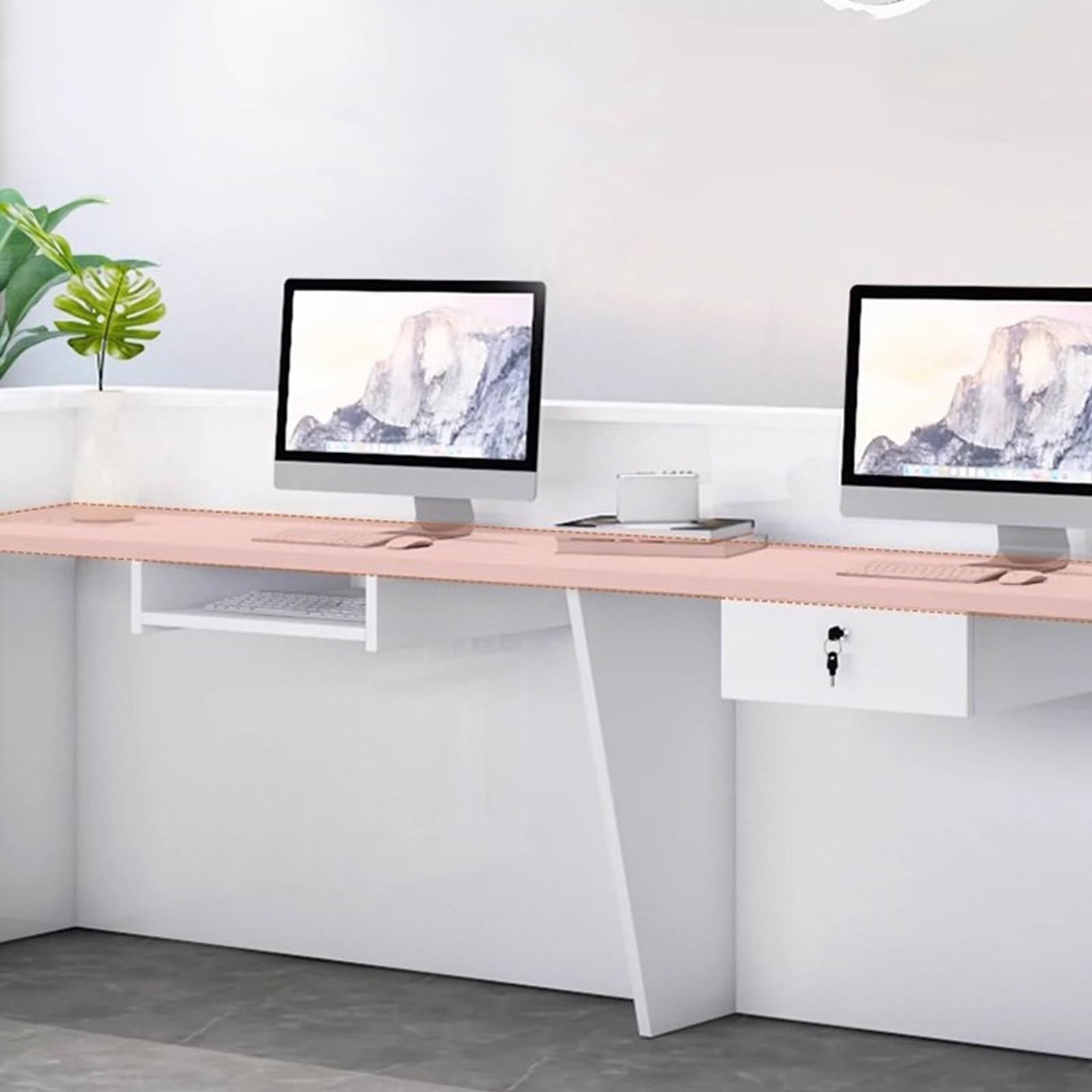 Scrivania con cassetto bloccabile, gestione dei cavi, ampia postazione di lavoro per sale riunioni e eventi modello OfficeAB (sinistra 200 x 60 x 100 cm)