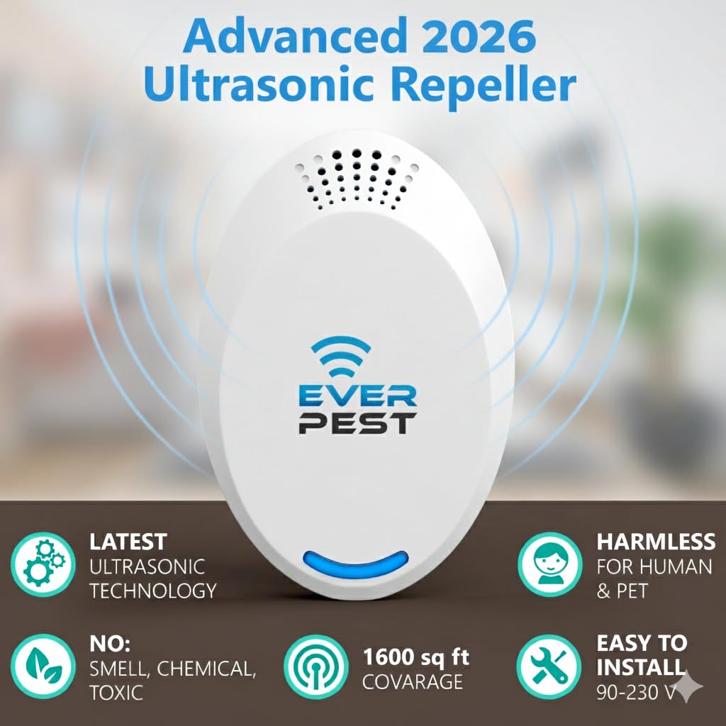 Ever Pest Ultrasonic Repellent Control 2023 (2-Pack), Plug in Home, Flea, Rats, Roaches, Cockroaches, Fruit Fly, Rodent, Insect, Indoor and Outdoor Repeller, Get Rid of Mosquito, Ants