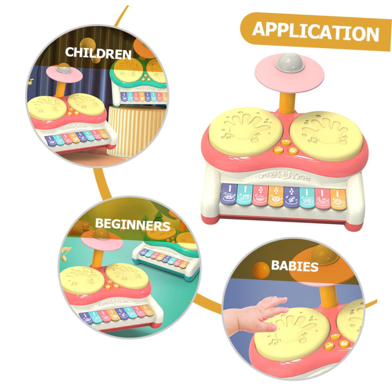 Juguete Musical de Percusión para Niños, Batería Infantil Multifuncional, Tamaño Mediano, Color Rosa, Juguete Educativo para Bebés, Instrumento Musical de Iniciación, sin Pilas,
