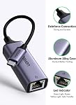 UGREEN USB C Adaptateur Ethernet Gigabit, Thunderbolt 3 RJ45 LAN Convertisseur Compatible avec interrupteur, MacBook Pro/Air, iPhone 17 Pour/Max, iPad, XPS, Galaxy S22 S21 Livre de surface