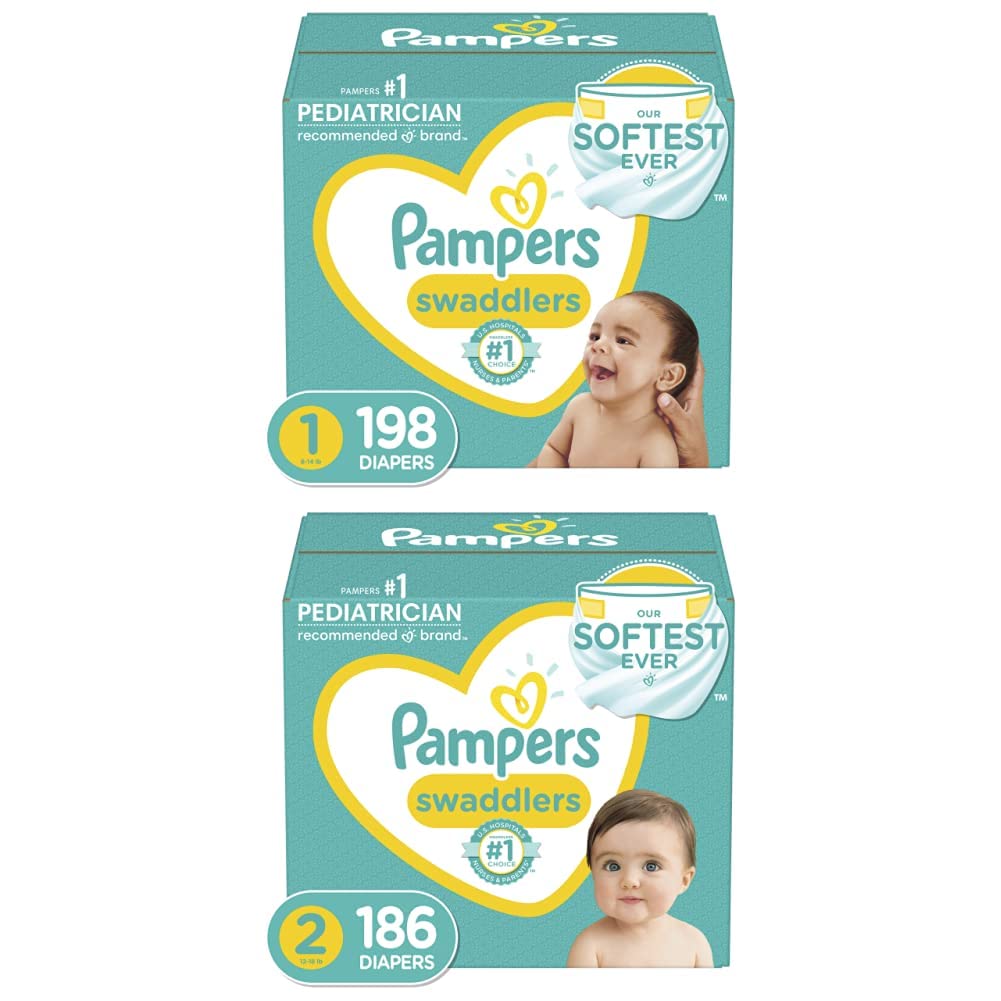Pampers Baby Diapers and Wipes Starter Kit, Swaddlers Disposable Baby Diapers Sizes 1 (198 Count) & (186 Count) with Sensitive Water-Based Baby Wipes, 12 Pop-Top and Refill Combo Packs, 864 Count