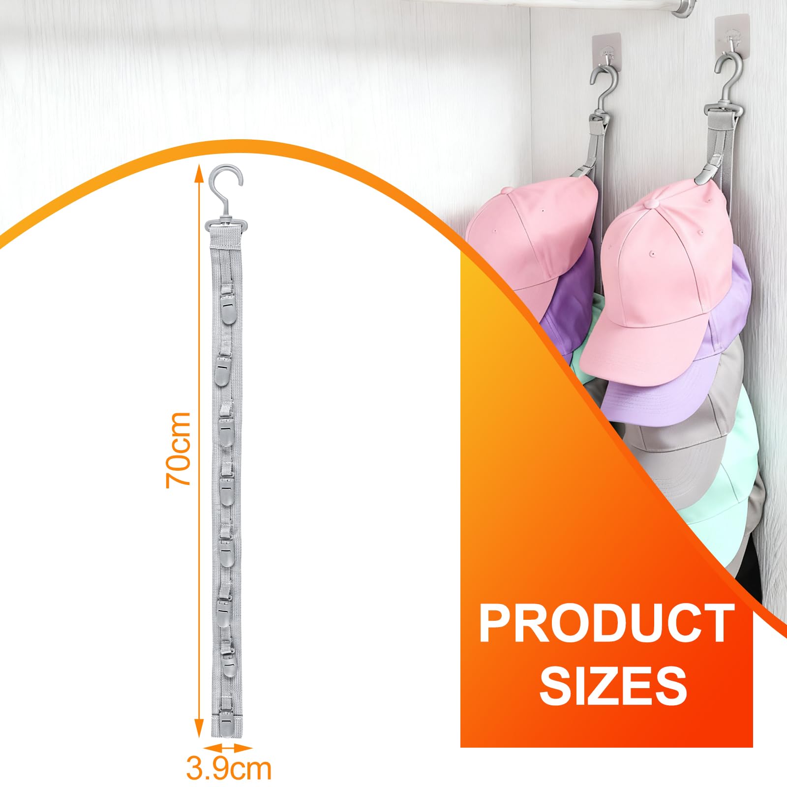 Porta Cappelli con 8 Clips,Appendi Cappelli da Parete,Gancio girevole a 360°Portacappelli Clip,cappelli Organizer Armadio da Appendere per Cappellini Baseball Cappelli Fedora Berretti(Grigio,1 Pezzo)