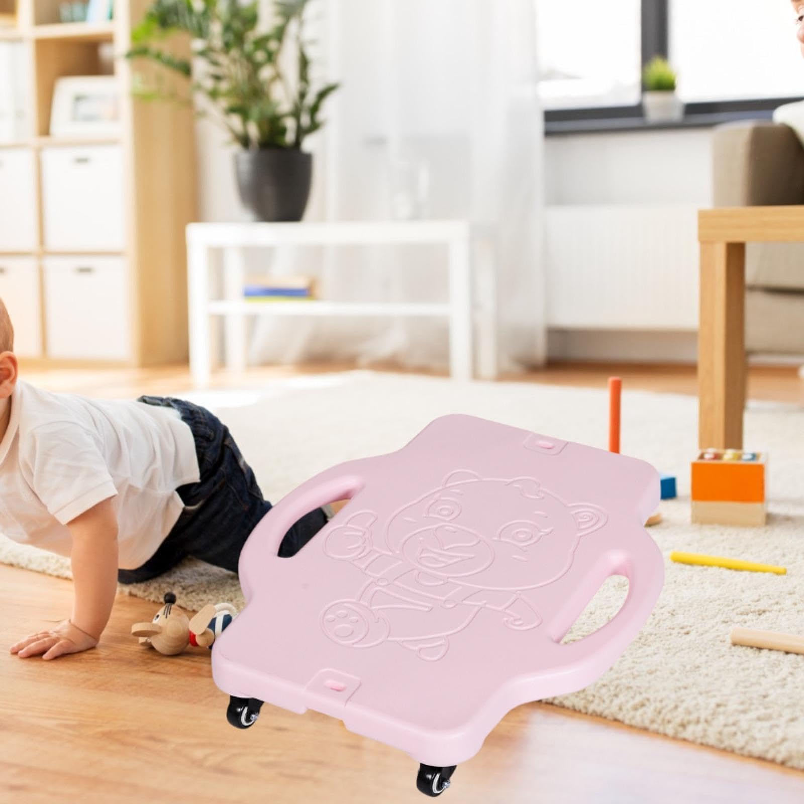 QSTDGVPW Scooter Board Floor Scooter Board for Kids Children, Portable Skateboard Sitting Scooter Board with Handle for Backyard Gym, Pink