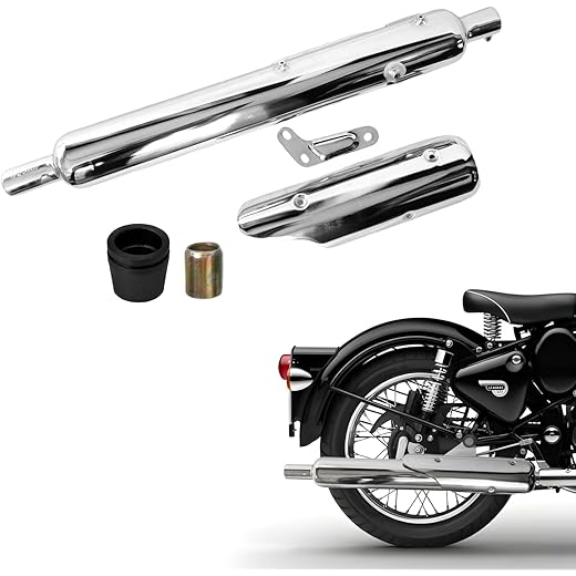 Original Stock Silencer With Jaali For Royal Enfield Classic 350-500cc, Standard 350-500cc, Electra BS3/BS4, Look and Sounding Same as Stock Silencer (CHROME, BS3/4)