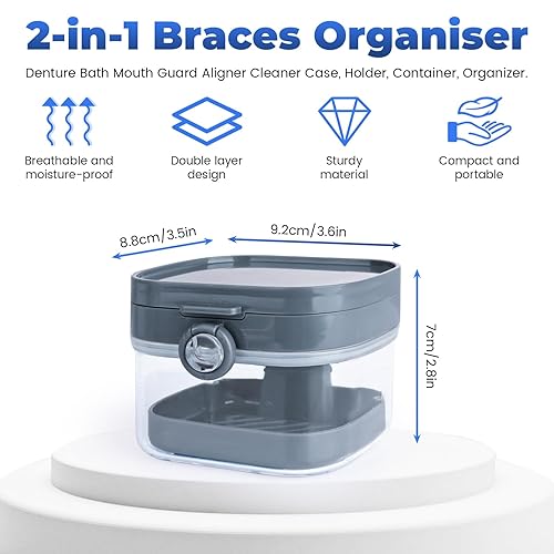 Miniatura 2 de Diakey Estuche de retención 2 en 1, funda limpiadora de alineadores de baño para dentadura, soporte, contenedor, organizador, taza de dentadura con