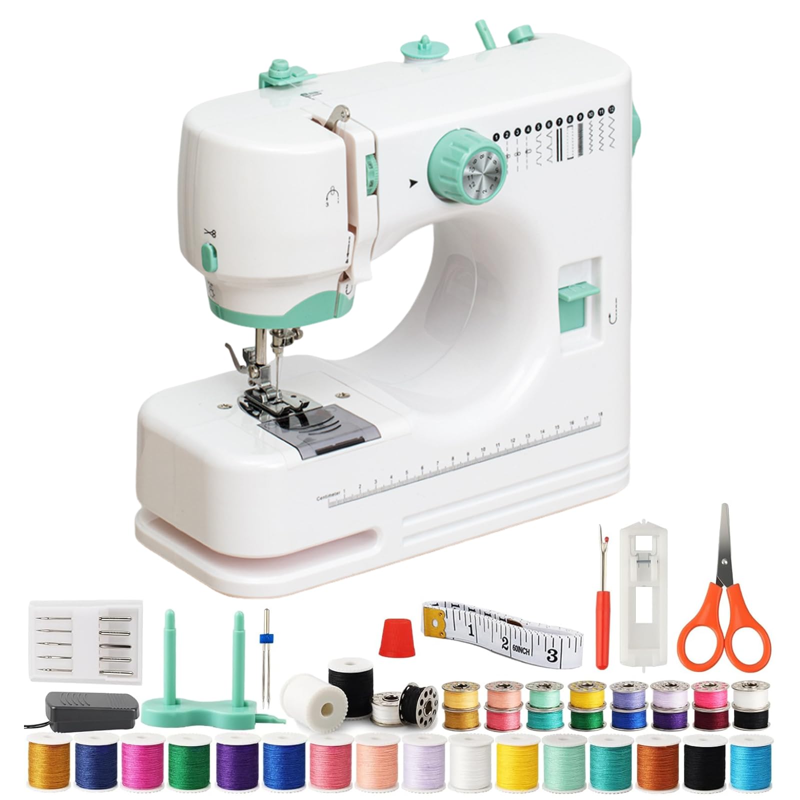 Macchina da cucire elettrica portatile, mini, per principianti e uso domestico, con 42 accessori da cucito, per riparazioni rapide e fai da te