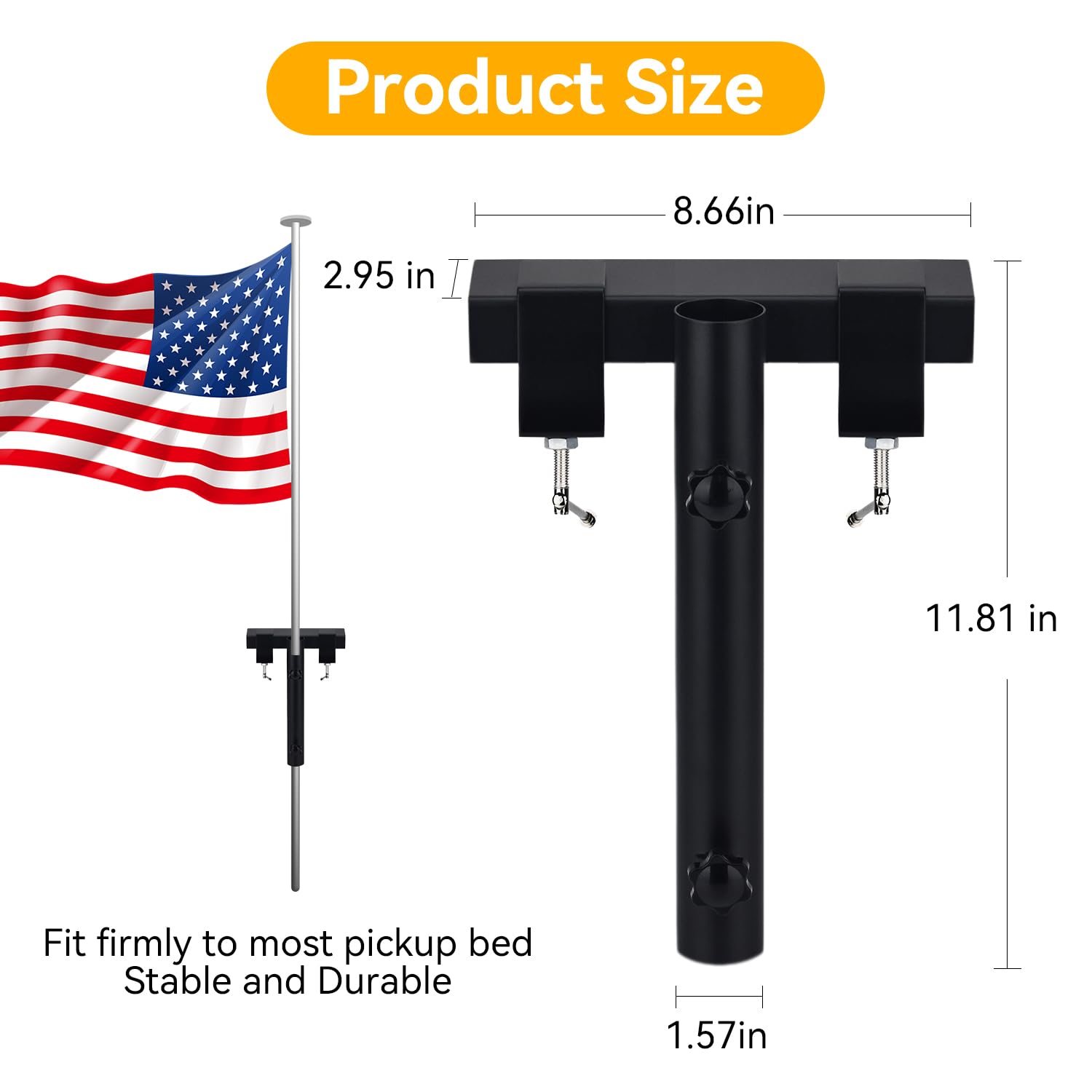 Soporte para mástil de Bandera, Soporte para mástil de camioneta, Soporte para mástil de Bandera para Camiones y Camas de Remolque, no Requiere taladrar