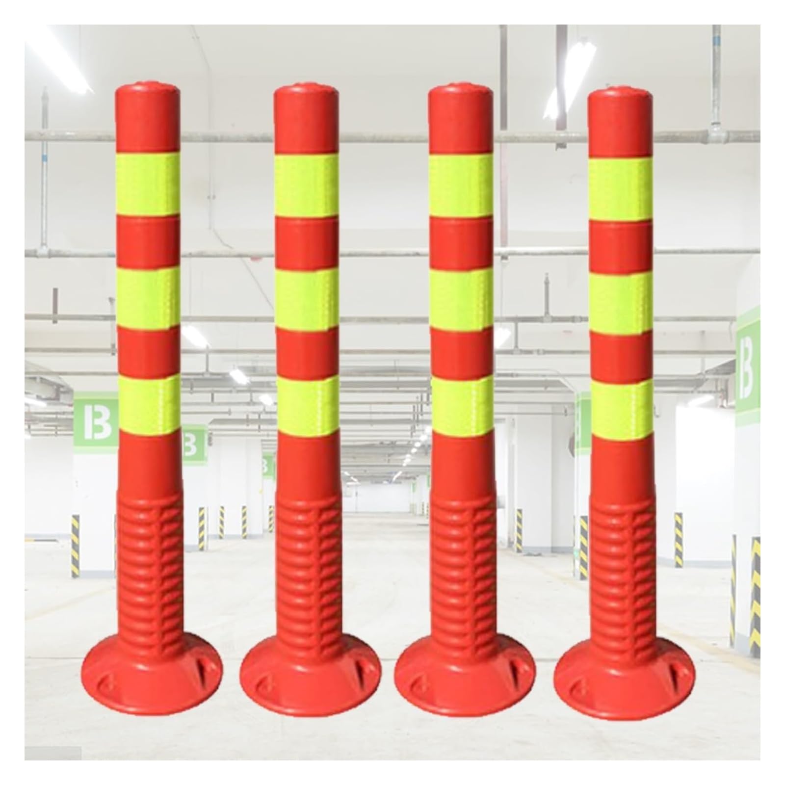 CWCQGH Safety Bollard Flexible Parking Space Blocker, Driveway Road Garage Lot Warning Barrier Cones (Red and Yellow 76cm (30in) H)