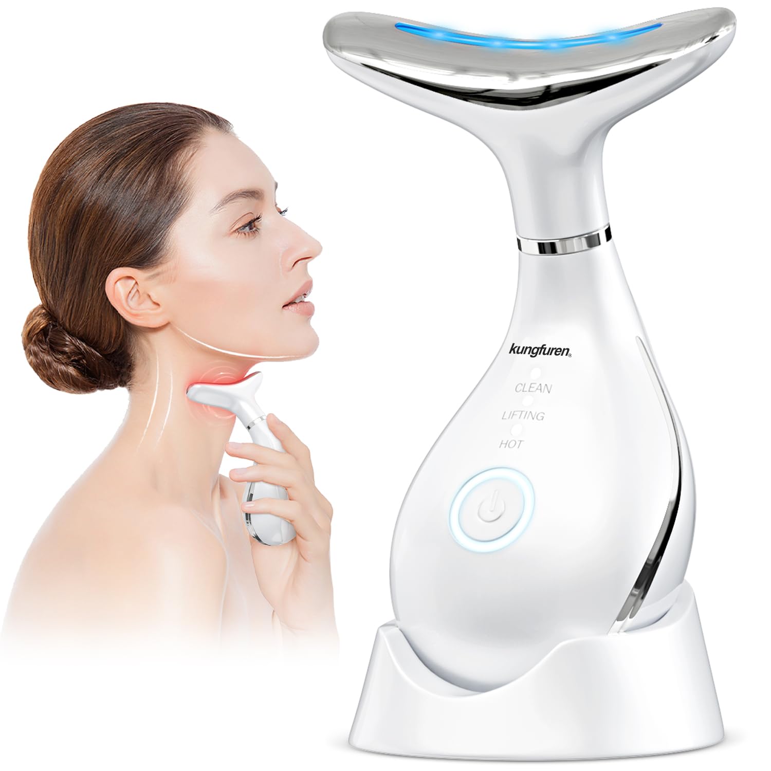Anti-wrinkle Facial Massager Electric Massage: Massager for Face and Neck Jin Reducer Rejuvenating Facial with Heat Lifting, LED Light and EMS to Improve Neck Lines 42°C