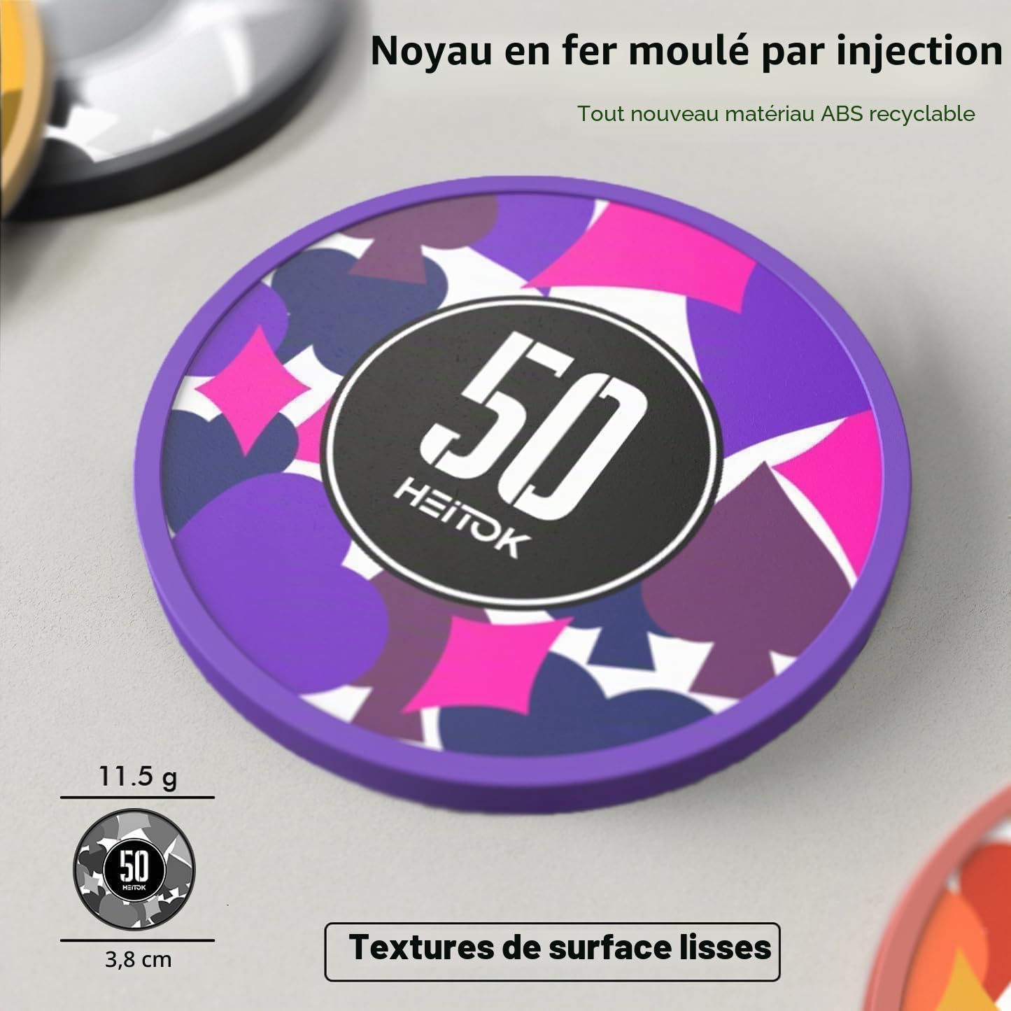 HEITOK Mallette Poker Professionnelle 600 Jetons Numérotés 11,5g avec Valise Aluminium Renforcée – Kit Complet Texas Hold'em Blackjack pour Soirées Casino Adultes | lecture rapide des mises, 2-16 joueurs, cartes papier, 5 dés, Dealer/Blind, installation r