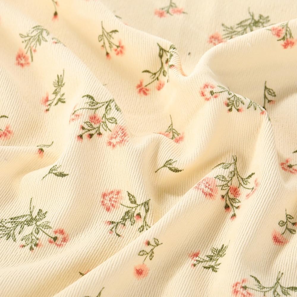3m Cordstoff Breit 150 cm Blumenstoff Stoff Meterware mit Blumenmuster Bekleidungsstoff Meterware Dekostoff für DIY Nähen Kunsthandwerk Heimtextilien Kleidung Röcke Loungewear,Aprikose A