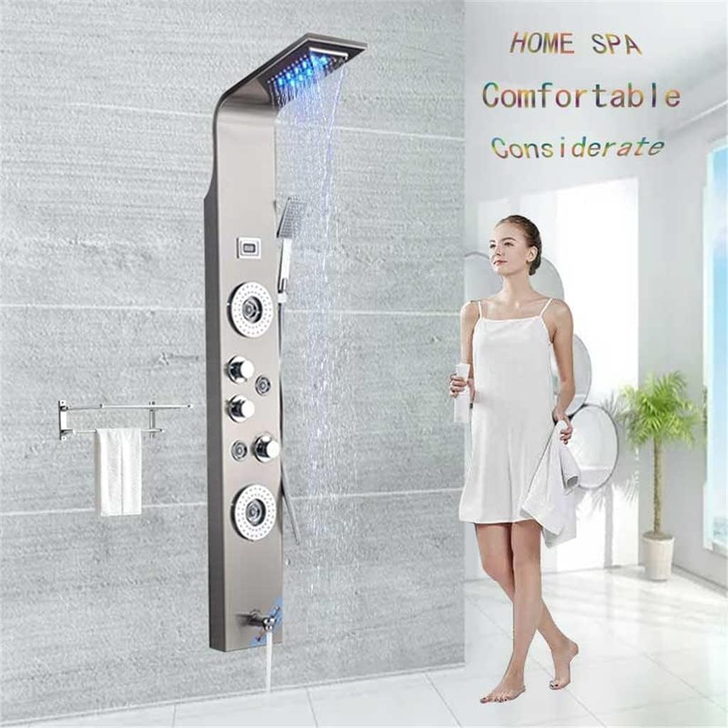 LED Light Waterfall Rainfull Shower Panel SPA Sprayer Jets 3 Handles Shower Column Faucet Tower Hand Shower Tub Spout(D)