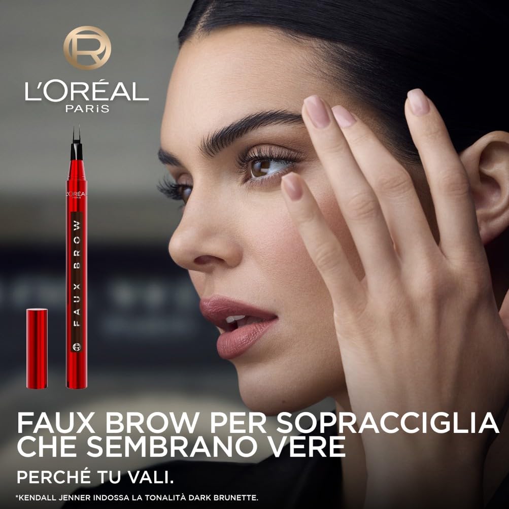 L'Oréal Paris Penna Sopracciglia, Per Sopracciglia Folte e Colorate, Tenuta Fino a 48H, Effetto Ultra Naturale, No Transfer, Infaillible Faux Brow, Tonalità: Dark Brunette, 1 g