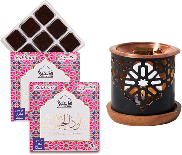 Oud Al Habayeb Bakhoor Set     by Dukhni | 2 x 9 Piece each & Oriental Bakhoor Burner | Arabic Bakhoor Incense | Rose Oud Blend | Perfect for Prayer Time | To Relax & Meditate