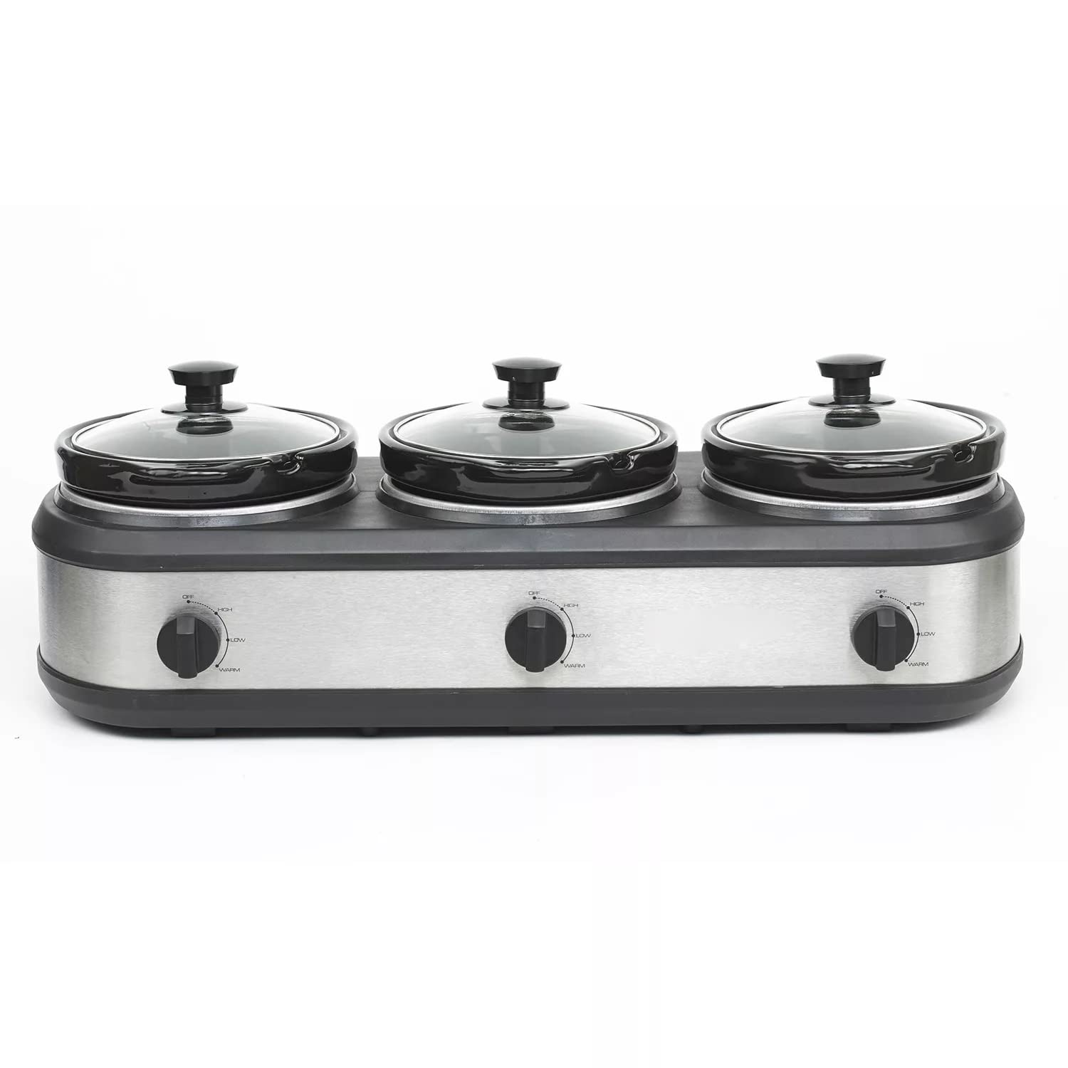NW Black Oval Stainless Steel 2 5 Quart Triple Slow Cooker 23 6 x 11 0 x 8