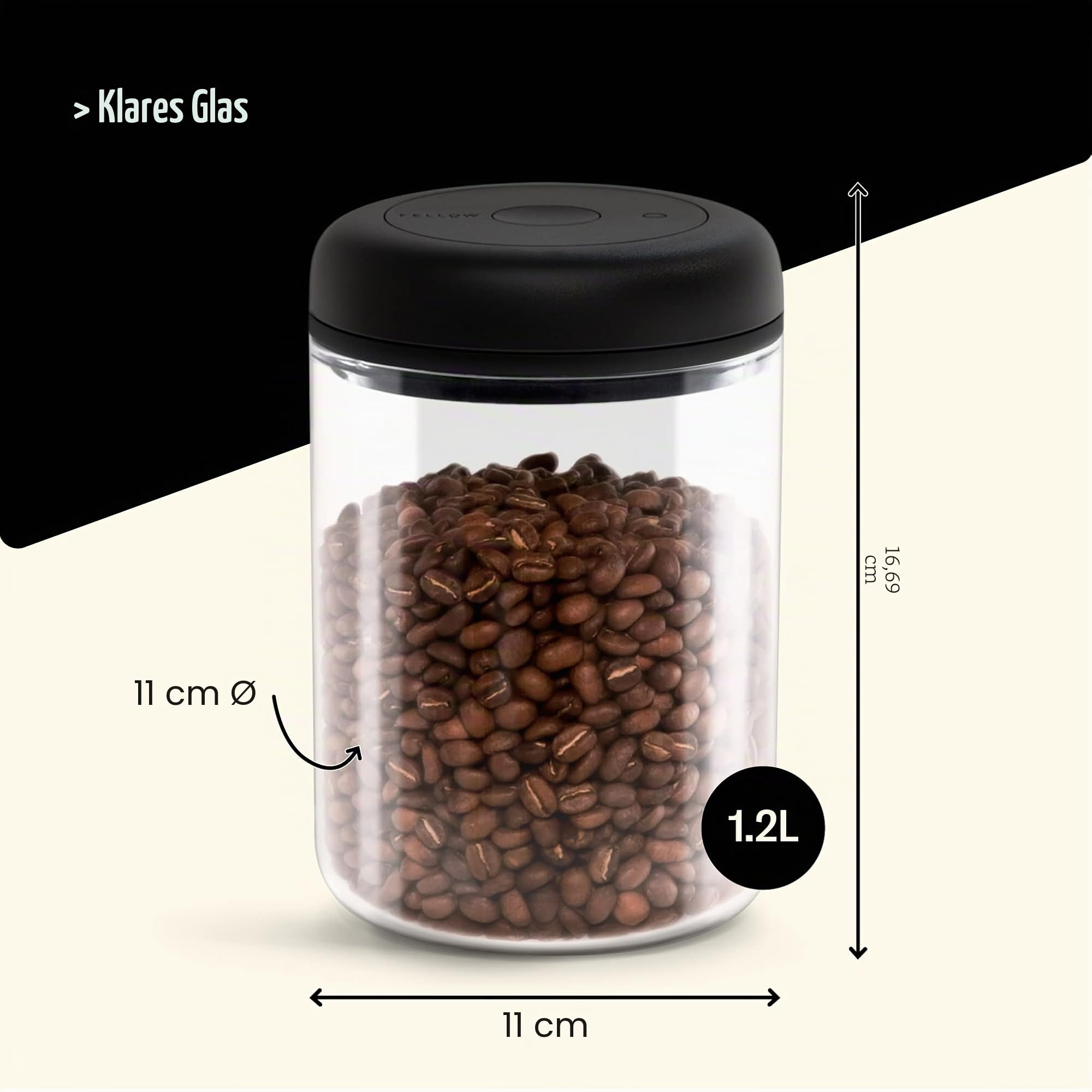 Fellow Vakuumbehälter zur Aufbewahrung von Kaffee und Lebensmitteln, integrierte Vakuumpumpe, hermetische Abdichtung 1,2 Liter Sauberes Glas