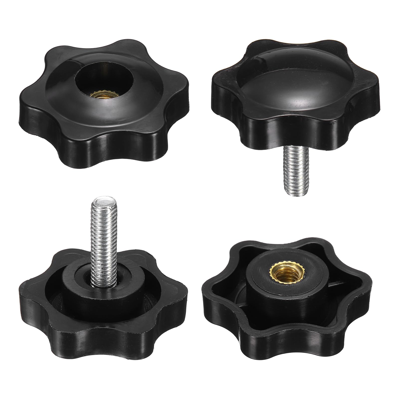 sourcing map 2 Set Star Knobs M5 x 14mm Male + M5 Female Thread 32mm Head Metric 6-Star Threaded Stud Clamping Handles Screw in Through Hole Hand Jig Knob Thumb Screws, Black