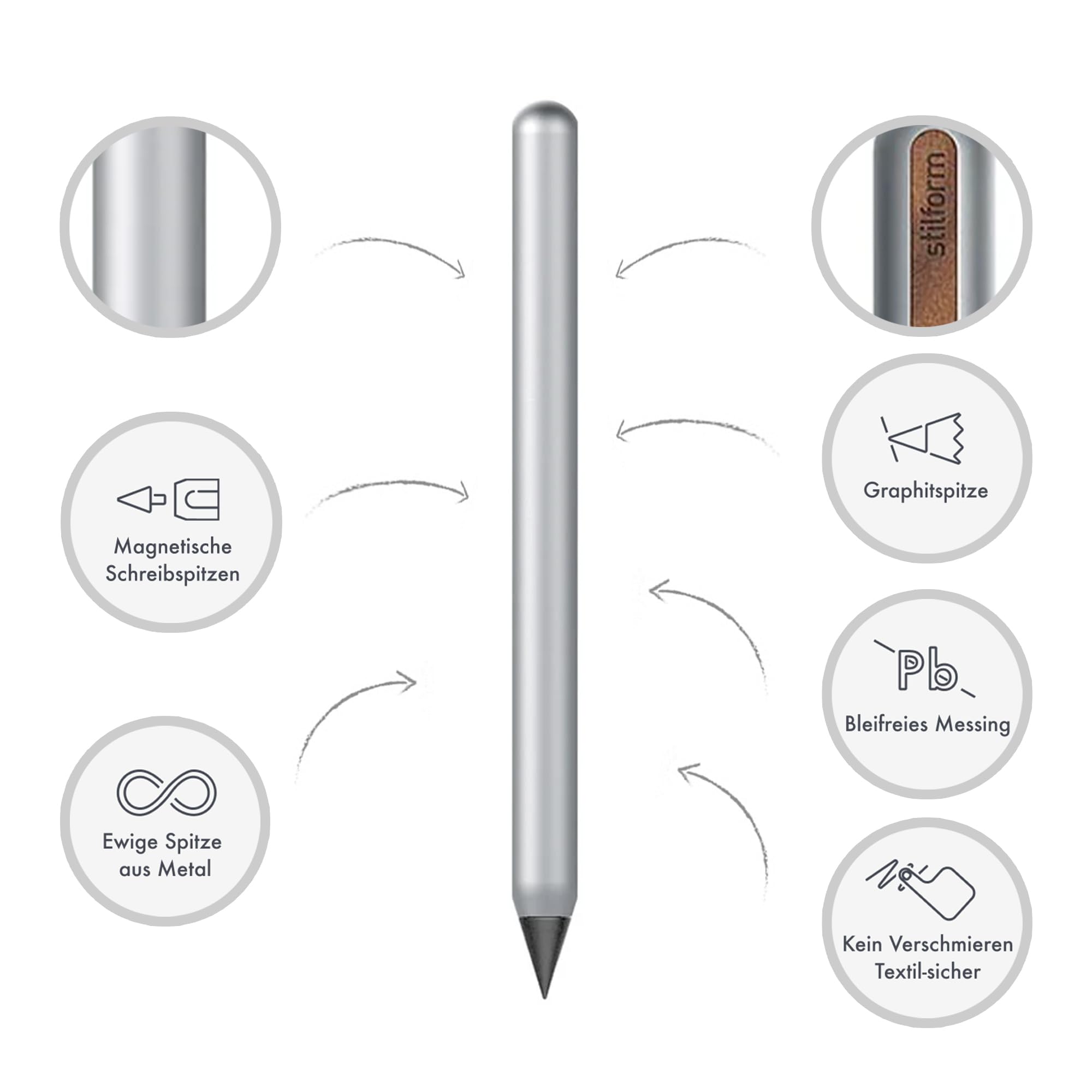 200001 AEON-Stift aus Aluminium – Langlebiger Bleistift, magnetische Graphit-Spitze zum Wechseln – Comet Grey