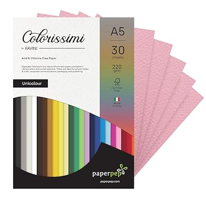 Paper Pep Colorissimi Card Stock 220GSM A5 Rosa (Baby Pink) Unicolor Pack of 30 Sheets