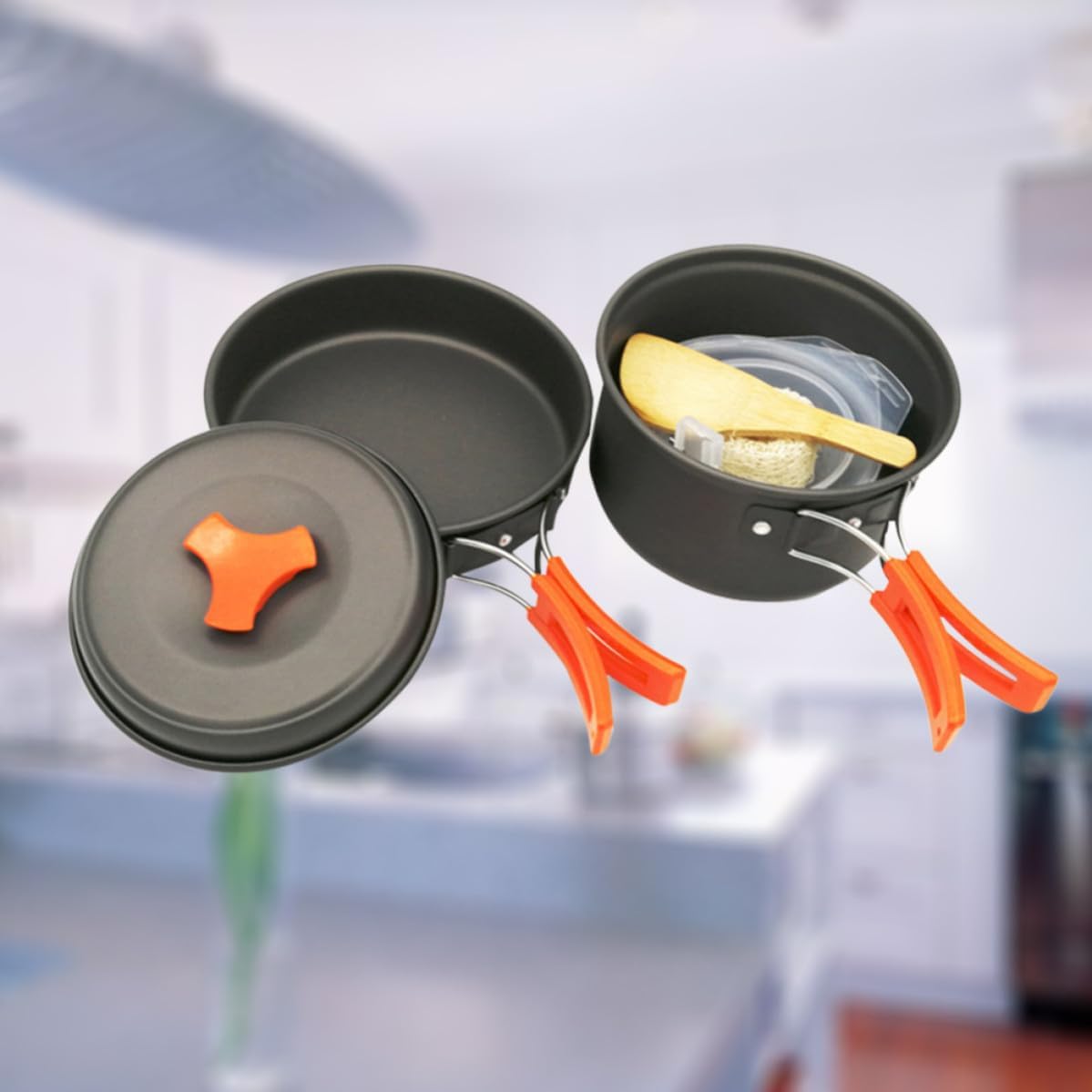 8 Pcs Camping Cookware Set for 1-2 People, Aluminium Alloy, Black