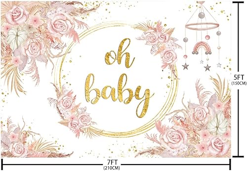 Miniatura 5 de Telón de fondo bohemio de 7 x 5 pies para niña, diseño floral rosa para baby shower, decoración de fiesta de baby shower, fiesta de baby shower,