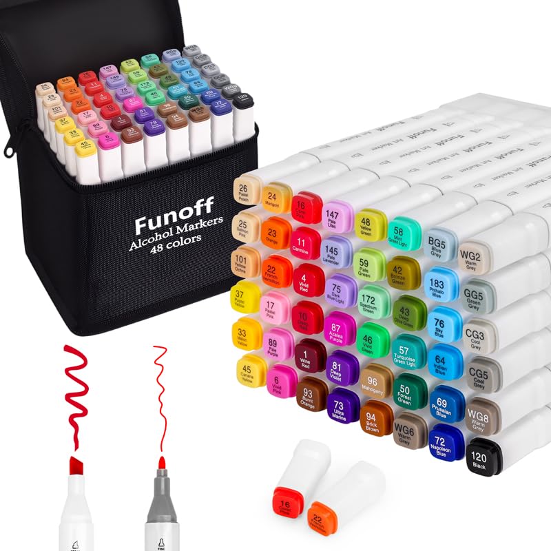 Funoff Alcohol Markers 48 Colors Fine & Chisel Dual Tip Art Marker Set
