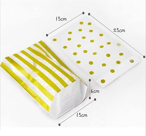 Miniatura 3 de WOKawaiYo HOPEMT - 200 bolsas de plástico translúcidas de rayas doradas/bolsas de celofán con 100 lazos dorados para galletas, pasteles, chocolate,