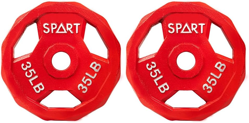 SPART Color Coded Weight Plate 2-Inch Cast Iron Tri-Grip Plate for Barbell,Solid Cast Iron Olympic Weight Plates for Strength Training, Weightlifting, Crossfit, 2.5/5/10/15/25/35/45LB, Single/Pair/Set
