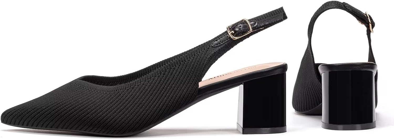 Frank Mully Women's Slingback Heels Pointed Toe Work Pumps Comfortable Chunky Pumps Closed Toe Stylish Dressy Shoes