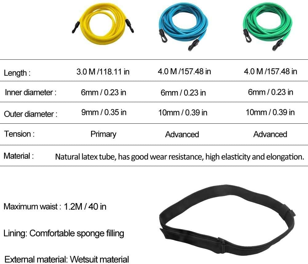 FBSPORT Swim Training Belts, Swimming Training Resistance Belt, Swim Tether Stationary Swimming Belt Swim Harness Static Swim Resistance Bands Bungee Cords for Adult Kids Swim Belt 6mm x 9mm x 3m,Blue : Sports & Outdoors