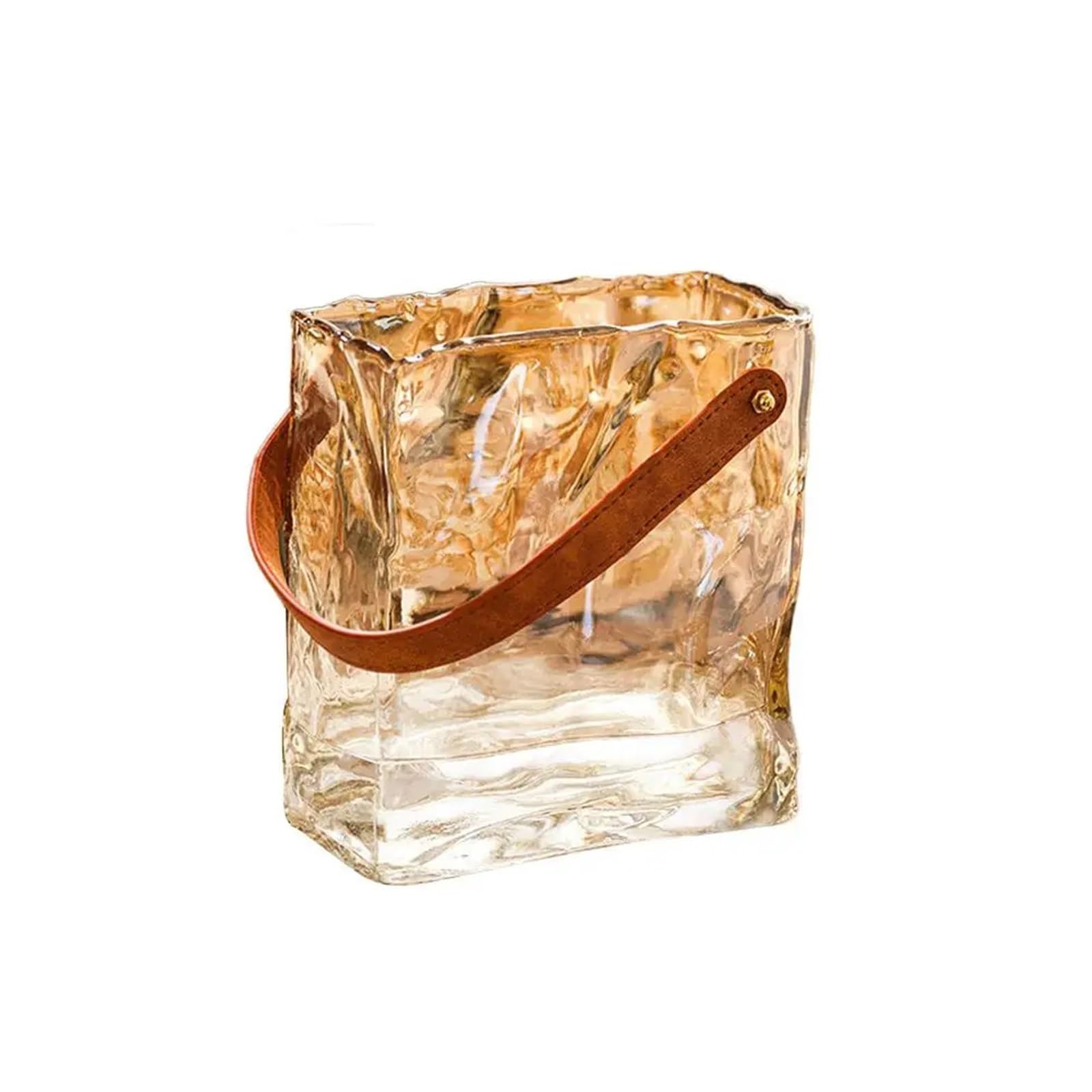 QuxetlRyz Glass Hydroponic Vase Handbag Shape Glass Vase Terrarium Transparent Hydroponics Flower Pot Home Decoration Accessories(Amber M)