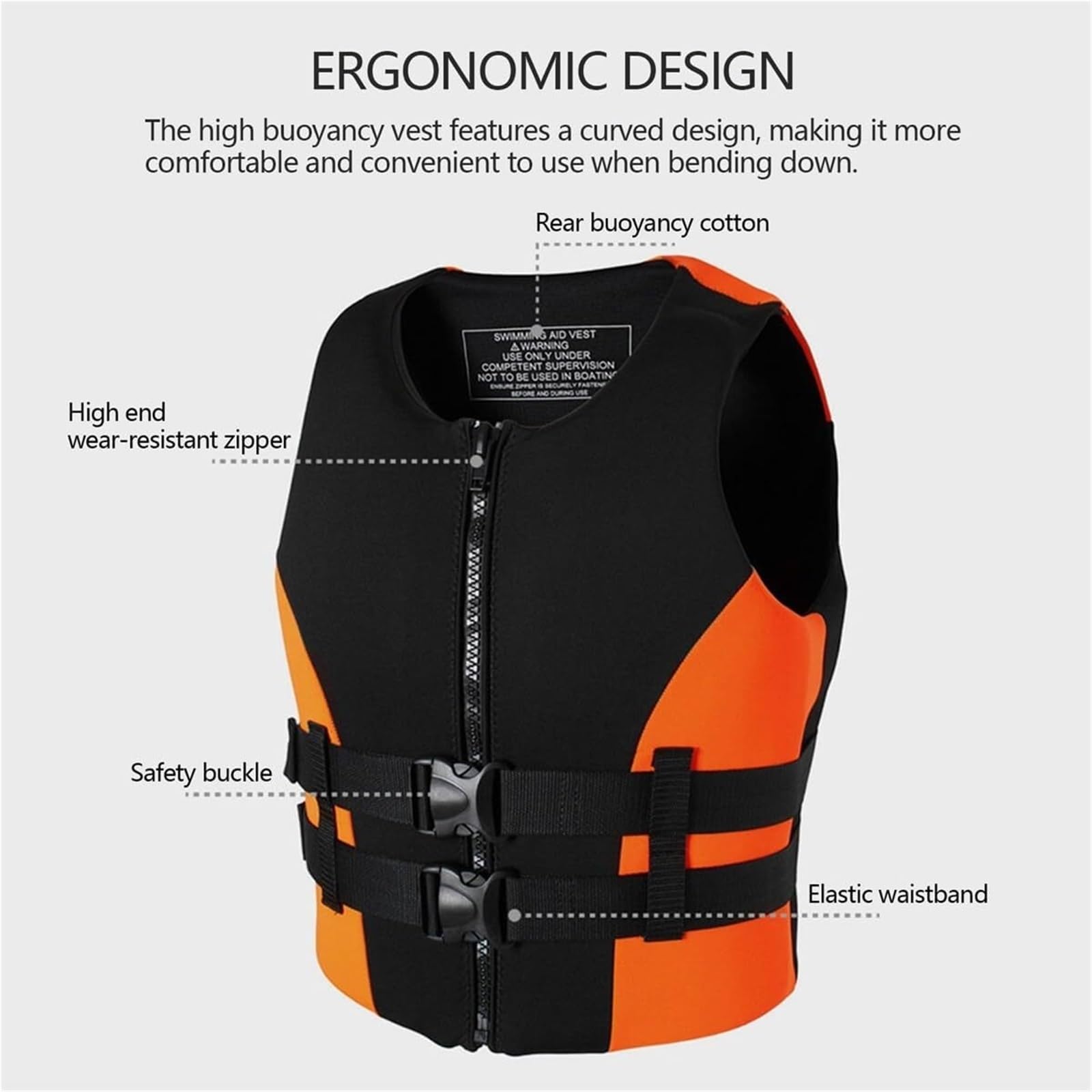 Vestes de Pêche avec Fermeture Éclair et Sangles Réglables, Vestes de Pêche en Néoprène for Kayak, Bateau, Pêche, Voile, Surf, Paddleboard