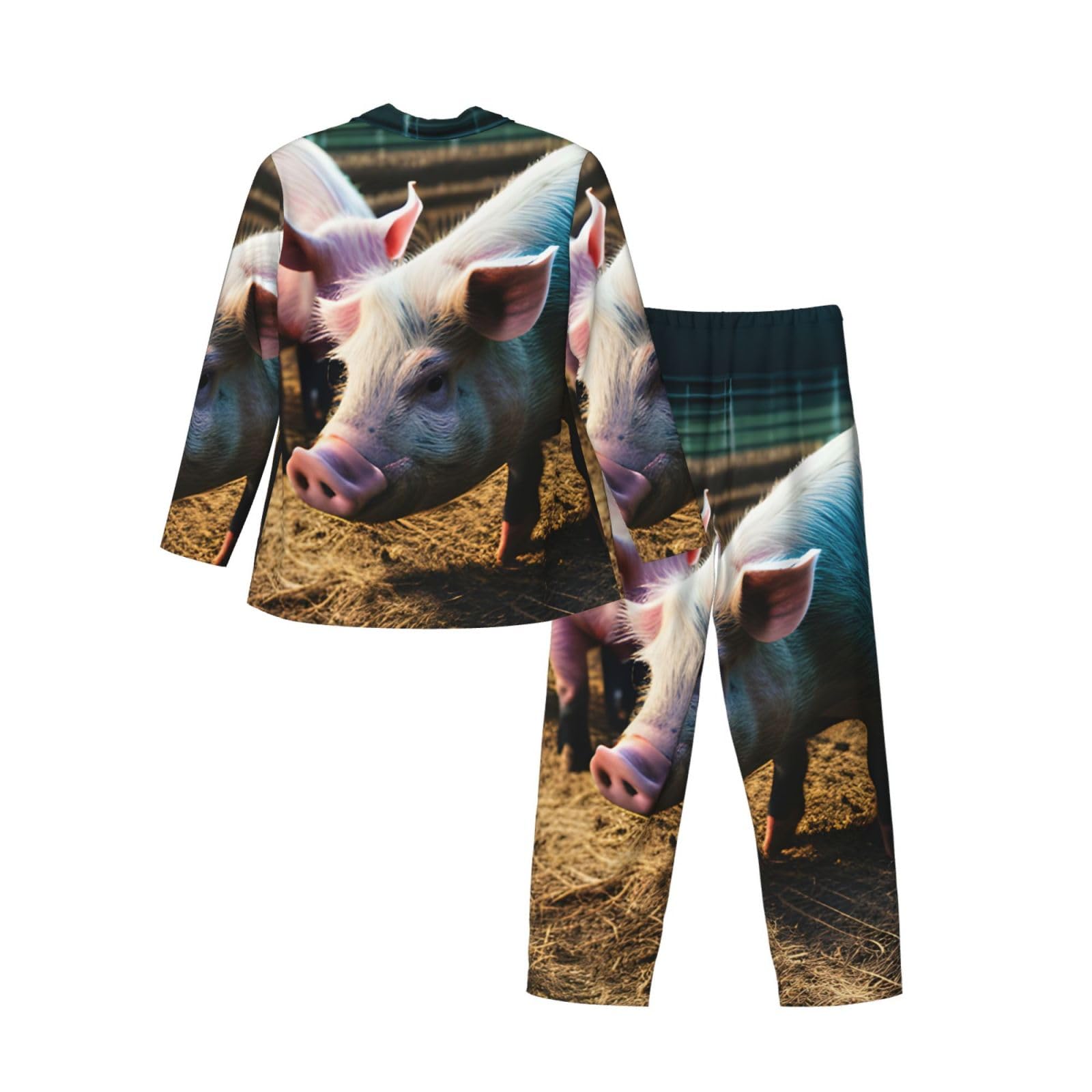 Pigs In Farm Print męska piżama z długim rękawem zestaw oddychająca przytulna odzież wypoczynkowa dwuczęściowa bielizna nocna wewnątrz
