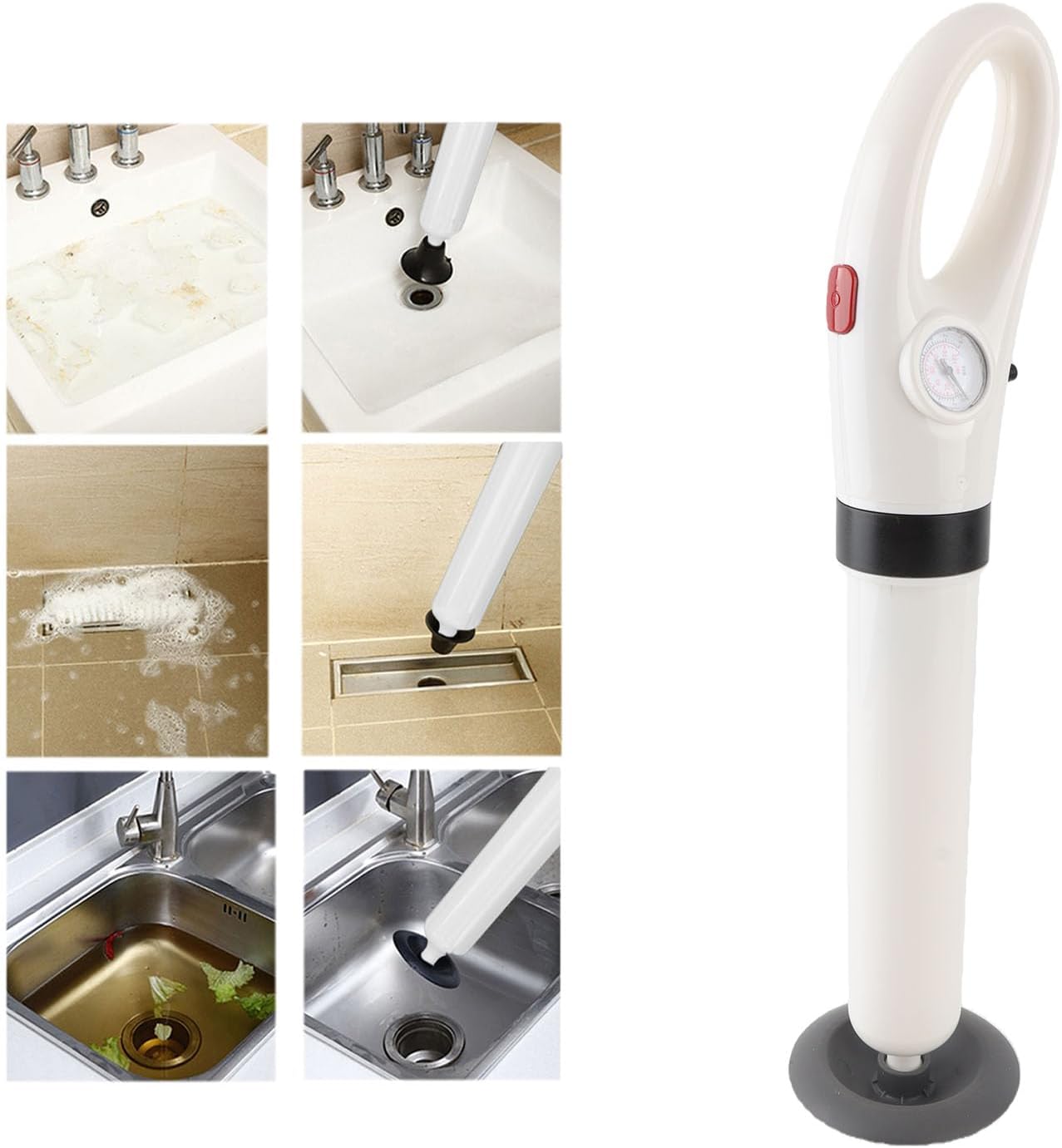 Toilet Plunger, High Pressure Air Drain with Real Time Barometer Toilet Clog Remover Toilet Drain Unclogger Heavy Duty Dredge Equipment for Bathroom Bathtub Floor Drain