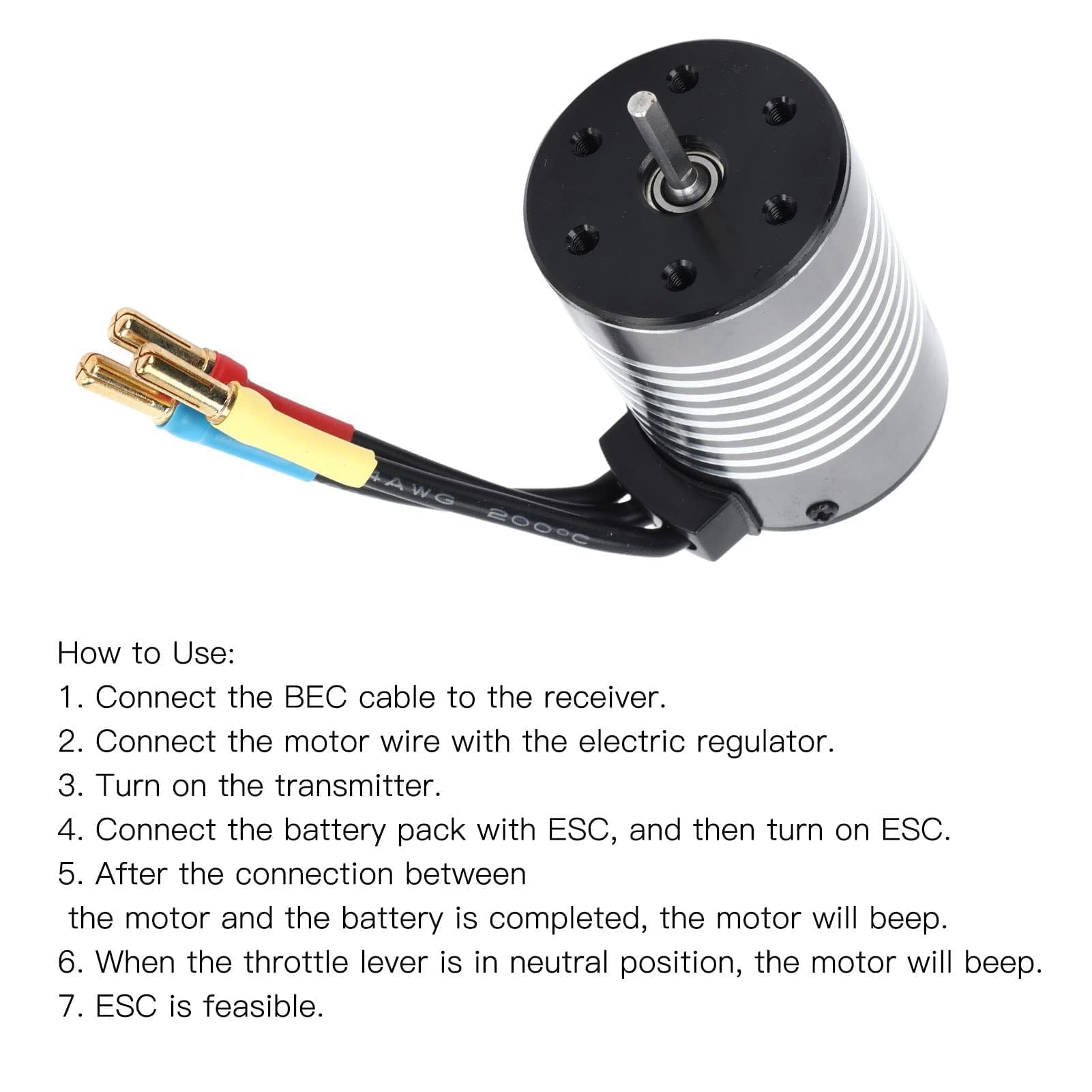 SUNGOOYUE Motor sin Escobillas para Coche de Control Remoto 3650, Motor de Control Remoto Resistente Al Agua de Torsión Grande de Alta Velocidad 3500KV, Accesorio para Coche de Control