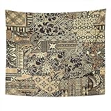 Shenywell Abstract Vintage Tapa Tapestry Wall Hanging 60x80 Inch Pattern Hawaiian Style Flower Hibiscus Tribal Elements Fabric Patchwork Style Can Decorate Bedroom Living Room Dorm