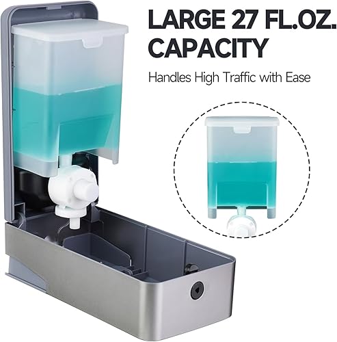 Miniatura 2 de Dispensador de jabón manual de pared de 27 oz (27.1 fl oz), ideal para baños comerciales, restaurantes, hoteles, uso con champú líquido de jabón de